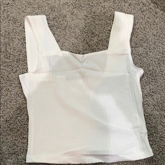 Trendy white ribbed square neck crop top tank - Picture 4 of 5
